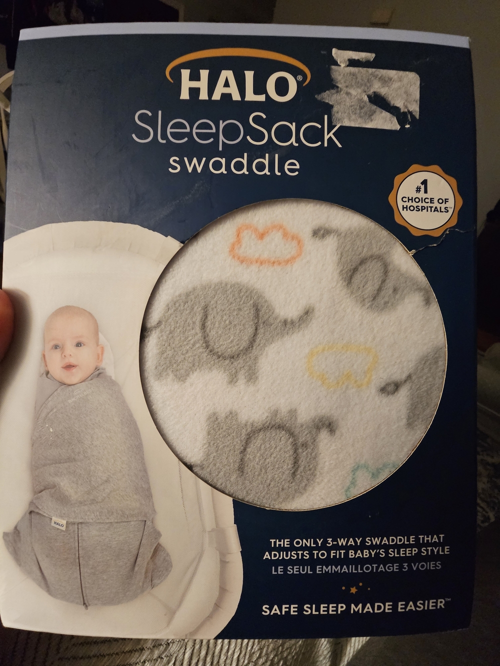 HALO Gray Elephant Print SleepSack Swaddle with Orange and Yellow Accents